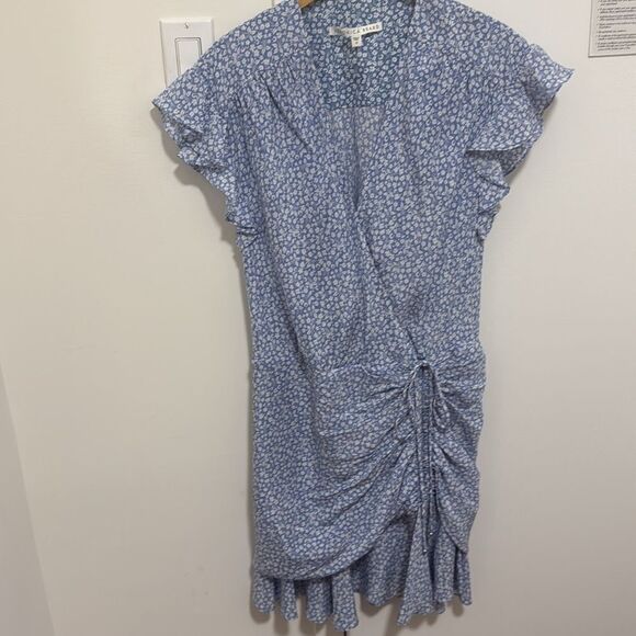 Veronica Beard Teagan Ruched Blue/White Faux Wrap Silk Dress. Size 10. - Picture 4 of 11